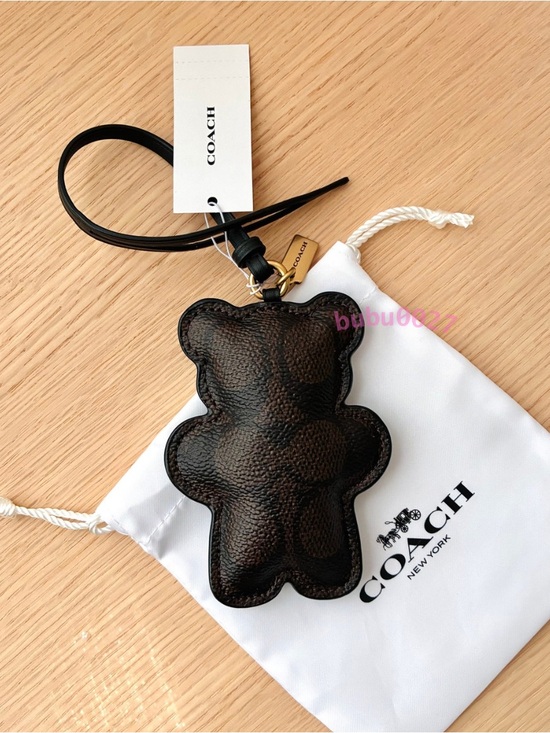 Coach Accessories - NWT🐻Coach Signature Canvas Puffy Teddy Bear Bag Charm Walnut Black Gift CFT57